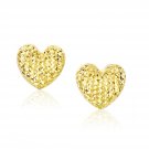 14k Yellow Gold Puffed Heart Earrings with Diamond Cuts D67653641