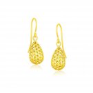 14k Yellow Gold Teardrop Drop Earrings with Honeycomb Texture D45767633