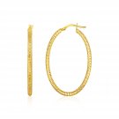 14k Yellow Gold Textured Oval Hoop Earrings D18403478