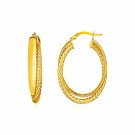 14k Yellow Gold Two Part Textured Twisted Oval Hoop Earrings Yellow Gold