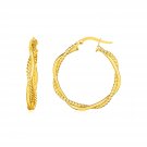 14k Yellow Gold Two Part Textured Twisted Round Hoop Earrings Yellow Gold