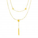 14k Yellow Gold Two Strand Necklace with Polished Circles and Bar Drop