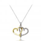 18K Gold over Silver 1-4ct Diamond Two-Tone Double Heart Necklace PT13572