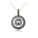 18K Gold over Silver 5.75ct White Topaz & Black Diamond Accent Round Necklace PG13458WT