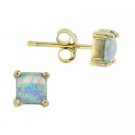 18k Gold over Silver Created Fiery Blue Opal 5mm Square Stud Earrings EG10098BOP