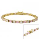 18k Gold over Silver Pink & Clear CZ Tennis Bracelet BG4480LPZ