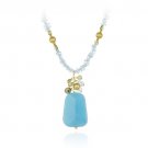 18K Gold over Silver Satin Beads & Blue Quartz Chips w- Dangling Cluster Fashion Necklace NG11355M