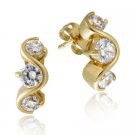 18k Gold over Silver Three Stone CZ Curved Earrings HG10896