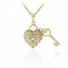 18k Gold over Sterling Sillver Designer-Inspired Heart & Key CZ Pendant PG1262