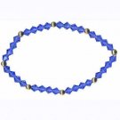 18K Gold over Sterling Silver & Blue Swarovski Elements Stretch Bracelet 2230