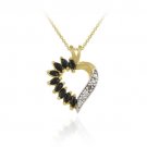 18K Gold over Sterling Silver 1&1-10ct Sapphire Diamond Accent Heart Necklace 2389