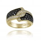 18K Gold over Sterling Silver 1-3ct Black Diamond & White Topaz Ring Size 5 RG12308M4-5