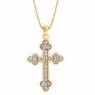 18K Gold over Sterling Silver 1-8ct Diamond Accent Cross Clover Necklace P9207