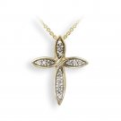 18K Gold over Sterling Silver 1-8ct Diamond Ribbon Cross Necklace PG13182