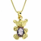 18K Gold over Sterling Silver 1.05ct Amethyst Teddy Bear Necklace PG4646A