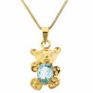 18K Gold over Sterling Silver 1.5ct Blue Topaz Teddy Bear Necklace PG4646BT