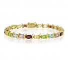 18K Gold over Sterling Silver 11.37ct. TGW Multi Gemstone Oval & S Tennis Bracelet BG4599M