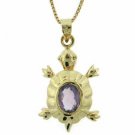 18K Gold over Sterling Silver 1ct Amethyst Turtle Pendant PG4642A