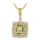 18K Gold over Sterling Silver 2.35ct Green Amethyst & Diamond Accent Square Pendant PG12068GA