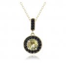 18K Gold over Sterling Silver 2.5ct Citrine & Black Spinel Round Dangle Necklace PG13502C