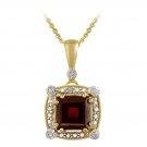 18K Gold over Sterling Silver 2.75ct Garnet & Diamond Accent Square Pendant PG12068G