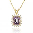 18K Gold over Sterling Silver 2ct Amethyst & CZ Rectangle Pendant 1219