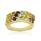 18K gold over Sterling Silver 3 Row Multi Gemstone Wedding Band Ring RG11365M-7