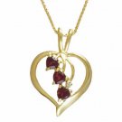 18K Gold over Sterling Silver 3 Stone Garnet Diamond Accent Heart Necklace 2298
