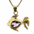 18K Gold over Sterling Silver 3-5ct Amethyst Fish Pendant PG4641A
