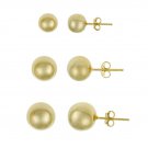 18k Gold Over Sterling Silver 3-Pair Ball Stud Earrings Set SG11038