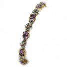 18K Gold over Sterling Silver 5.15ct Amethyst & Diamond Accents Wave Link Bracelet 1072