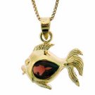 18K Gold over Sterling Silver 9-10ct Garnet Fish Pendant PG4641G