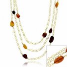 18K Gold over Sterling Silver Amber Three Strand Necklace NG9822M