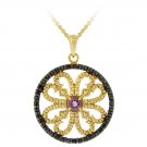 18K Gold over Sterling Silver Amethyst & Black Diamond Accent Flower Medallion Pendant PG12053A