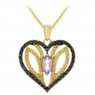 18K Gold over Sterling Silver Amethyst & Black Diamond Accent Heart Pendant PG12054A