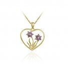 18K Gold over Sterling Silver Amethyst & Diamond Flower in Heart Pendant PG11588A
