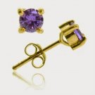 18K Gold Over Sterling Silver Amethyst CZ Round Stud Earrings, 6mm EG10099AZ