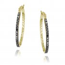 18K Gold over Sterling Silver Black Diamond Accent 33mm Oval Hoop Earrings HG11538M4