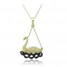 18K Gold over Sterling Silver Black Diamond Accent Swimming Swan Necklace PG12723M4