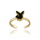 18k Gold over Sterling Silver Black Enamel Bunny Toe Ring TRG12301BK