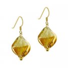 18K Gold over Sterling Silver Brown & Champagne Twisted Foil Glass Earrings EG9480M45