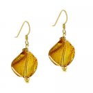 18K Gold over Sterling Silver Brown Twisted Foil Glass Dangle Earrings EG9480M11