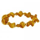 18K Gold over Sterling Silver Champagne Twist Foil Glass Glitter Beaded Stretch Bracelet BG9480M11