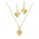 18K Gold over Sterling Silver Classic Heart Pendant & Dangling Earrings Set SG11072