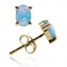 18K Gold over Sterling Silver Created Blue Opal 6x4 Oval Stud Earrings EG10097BOP