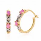 18K Gold over Sterling Silver Created Pink Opal & Diamond Accent X & Oval Hoop Earrings EG5042POP