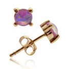 18K Gold Over Sterling Silver Created Pink Opal 6mm Round Stud Earrings ERG10099POP