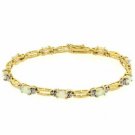 18K Gold over Sterling Silver Created White Opal & Diamond Accent Rectangle Link Bracelet BG4048SOP
