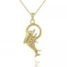 18K Gold over Sterling Silver CZ Double Jumping Dolphins Necklace 1266