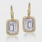 18K Gold over Sterling Silver CZ Filigree Rectangle Leverback Earrings EG8023